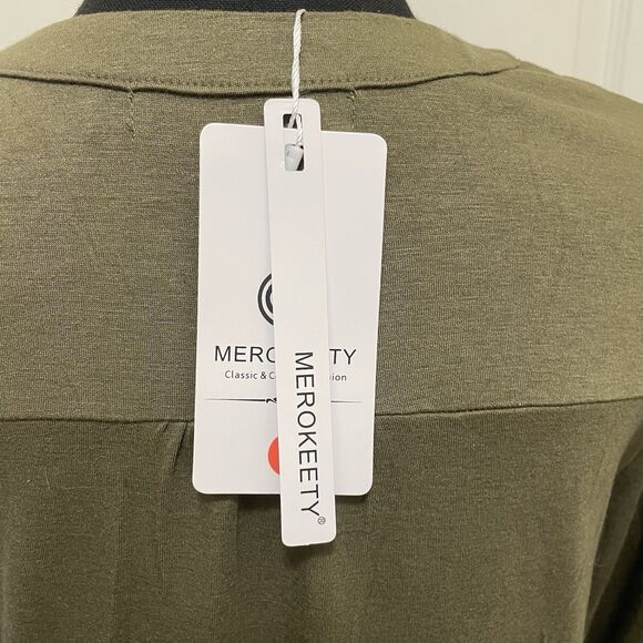 New Marokeety Long Sleeve Ruffle Midi Dress Olive V-Neck Pockets Women's Small - Picture 6 of 10